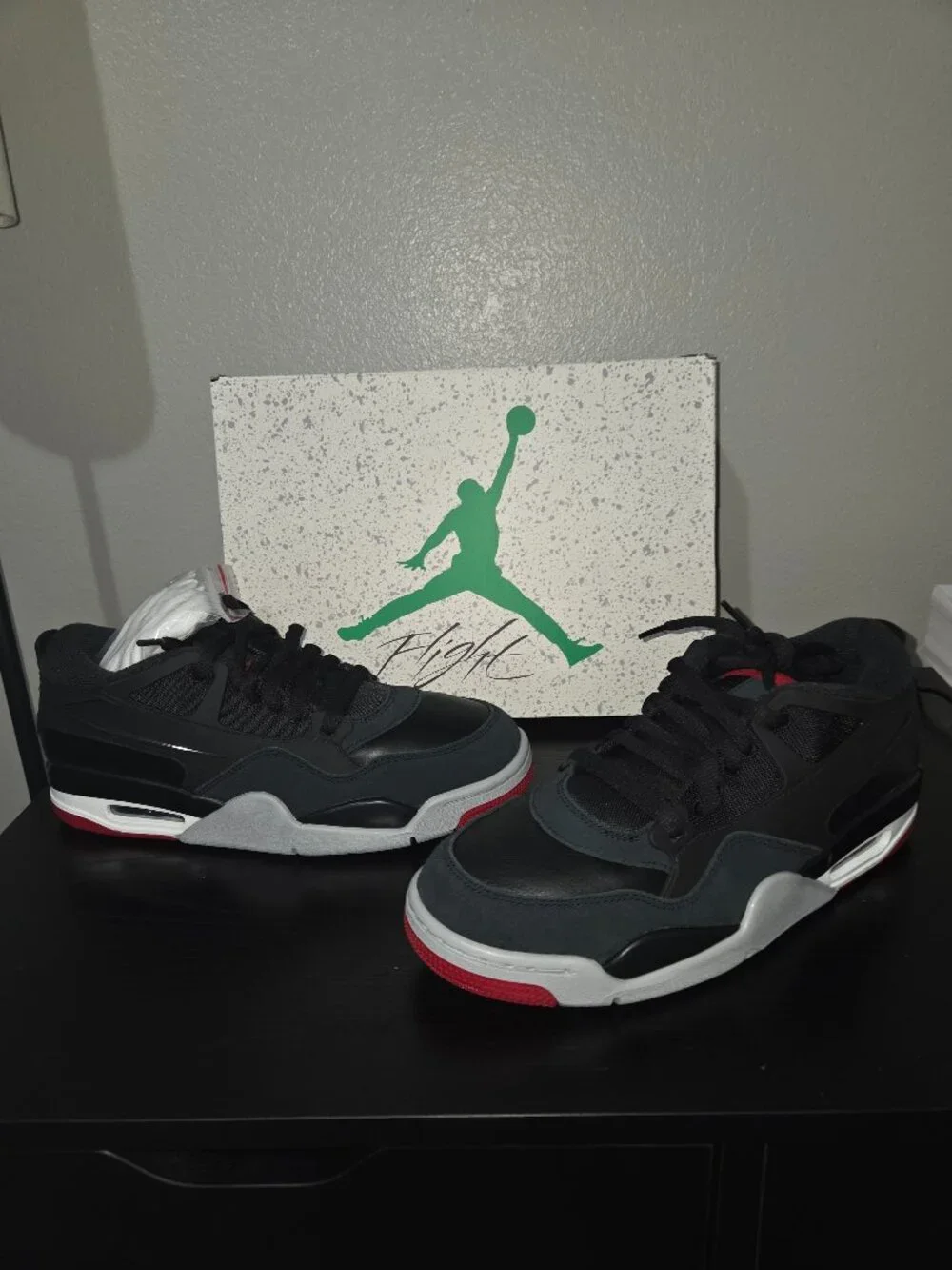 Air Jordan 4 RM Black Varsity Red Wolf Grey Size 10